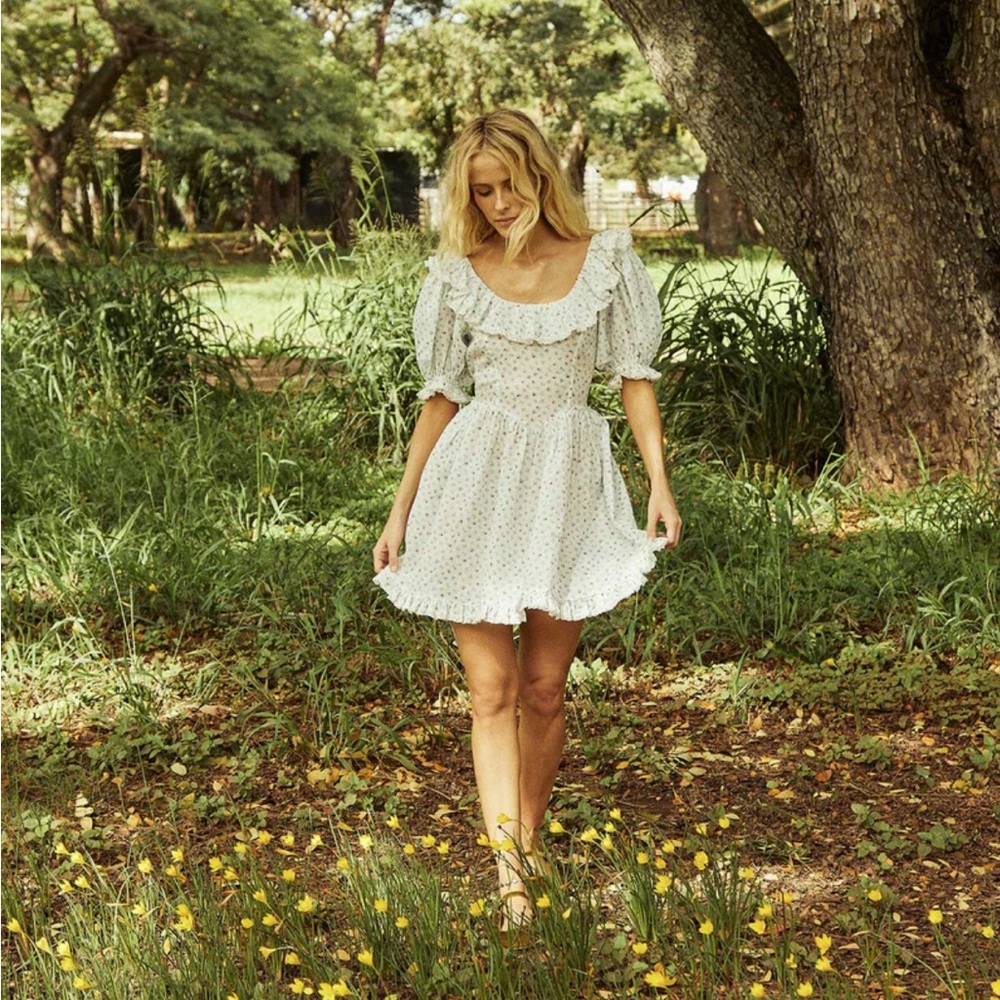 ✨Last Chance💋🧊🍧DÔEN ‘Blume’ Ramie Spring Parc Monceau Floral Ruffle Dress XXS